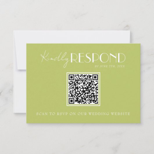 Elegant Green Minimalist QR Code Wedding 出欠カード (正面)