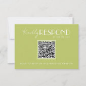 Elegant Green Minimalist QR Code Wedding 出欠カード (正面)