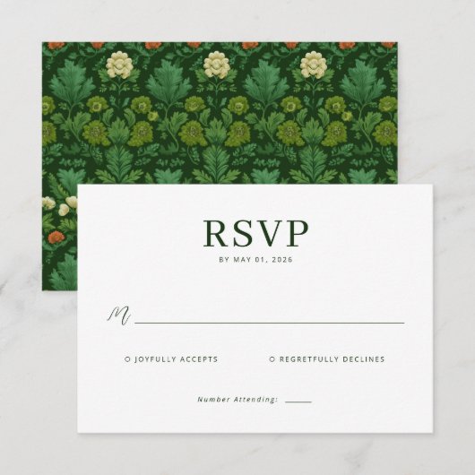 Elegant Green Minimalist RSVP (正面/裏面)