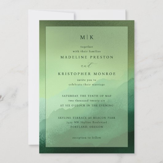 Elegant Green Minimalist Wedding Invitation 招待状 (正面)