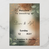 Elegant Green Minimalist Wedding Invitation 箔招待状 (正面)