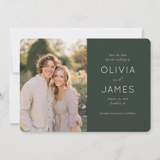 Elegant Green Modern Photo セーブザデート (正面)