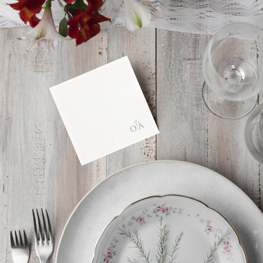 Elegant Green Monogram Wedding Cocktail Napkin スタンダードカクテルナプキン