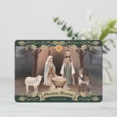 Elegant Green Nativity Scene Christian Christmas シーズンカード (スタンド正面)
