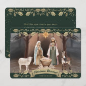 Elegant Green Nativity Scene Christian Christmas シーズンカード (正面/裏面)