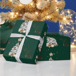 Elegant Green New Year Frosted Tree ラッピングペーパー