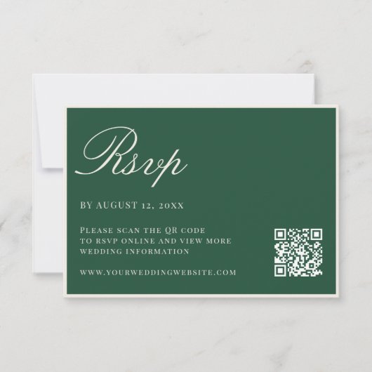 Elegant Green Old Money QR Code Wedding 出欠カード (正面)