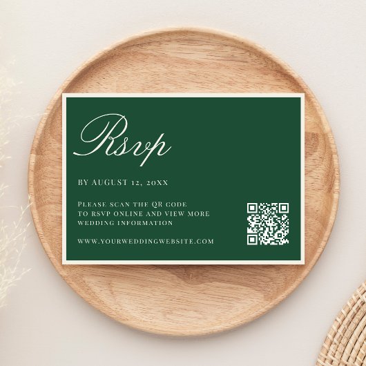 Elegant Green Old Money QR Code Wedding 出欠カード