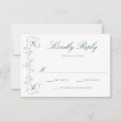 Elegant Green Ornate Floral Frame Wedding 出欠カード (正面)
