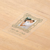 Elegant Green Ornate Frame Wedding Save the Date アクリル招待状 (レイダウン)
