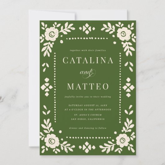 Elegant Green Papel Picado Wedding 招待状 (正面)