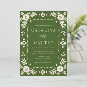 Elegant Green Papel Picado Wedding 招待状 (スタンド正面)