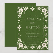 Elegant Green Papel Picado Wedding 招待状 (正面/裏面)