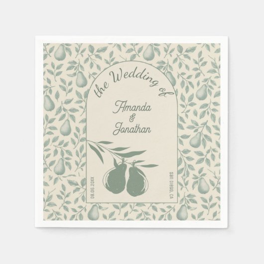 Elegant Green Pear Wedding スタンダードカクテルナプキン (正面)