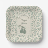 Elegant Green Pear Wedding ペーパープレート (正面)