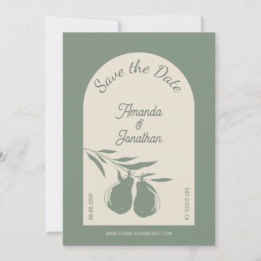 Elegant Green Pear Wedding Save the Date 招待状 (正面)