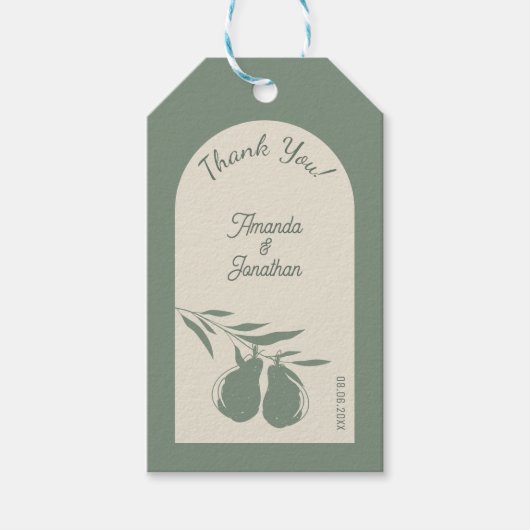 Elegant Green Pear Wedding Thank You ギフトタグ (正面)