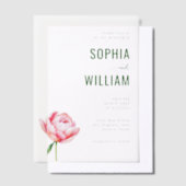 Elegant Green Peony Wedding Invitation ベラム紙招待状 (オフセット)