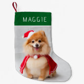 Elegant Green Pet Dog Photo Custom Name スモールクリスマスストッキング (正面)