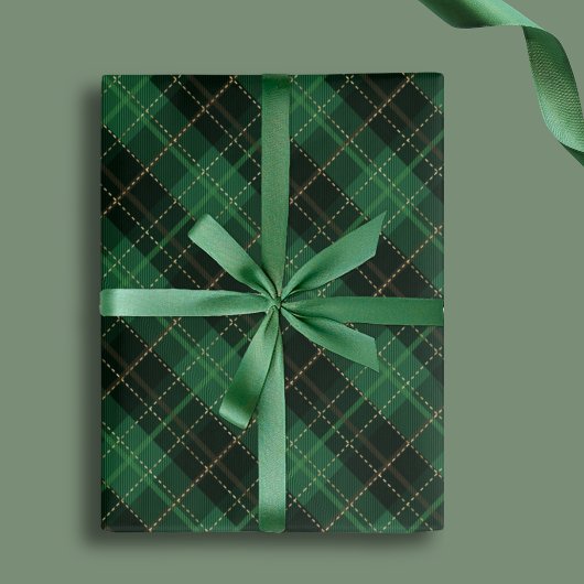 Elegant Green Plaid Christmas Holiday ラッピングペーパーシート