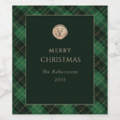 Elegant Green Plaid Merry Christmas Festive ワインラベル (シングルラベル)