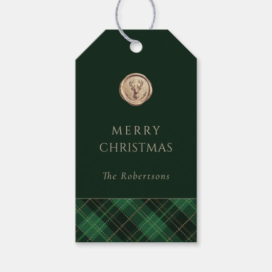 Elegant Green Plaid Merry Christmas Personalized ギフトタグ (正面)