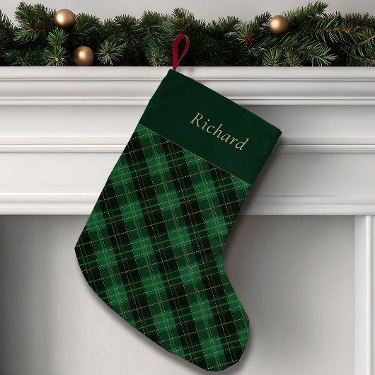Elegant Green Plaid Personalized  スモールクリスマスストッキング