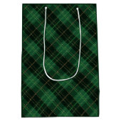 Elegant green plaid personalized ミディアムペーパーバッグ (裏面)