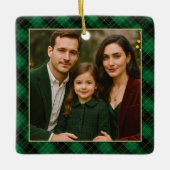 Elegant Green Plaid Personalized Photo  セラミックオーナメント (正面)