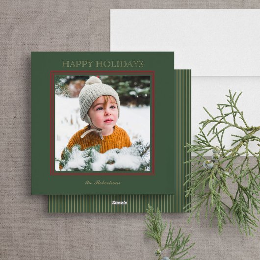 Elegant Green & Red Frame Photo Holiday Card シーズンカード
