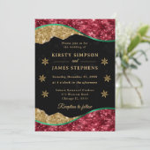 Elegant Green Red & Gold Snowflake Wedding 招待状 (スタンド正面)