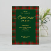 Elegant Green Red Plaid Christmas Party  箔招待状 (立ち正面)