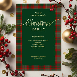 Elegant Green Red Plaid Christmas Party  箔招待状