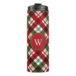 Elegant green Red Plaid Rustic Christmas monogram タンブラー