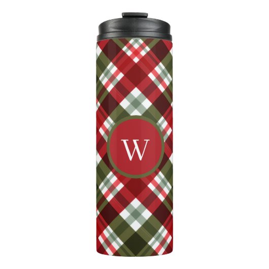 Elegant green Red Plaid Rustic Christmas monogram タンブラー (正面)