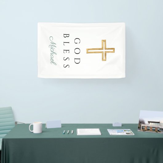 Elegant Green Religious Cross Boy God Bless 横断幕 (トレードショー)