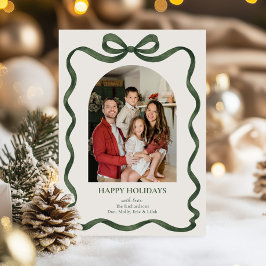 Elegant Green Ribbon Holiday Photo Card シーズンカード