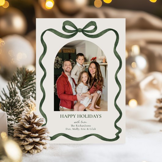 Elegant Green Ribbon Holiday Photo Card シーズンカード