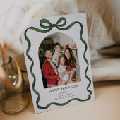 Elegant Green Ribbon Holiday Photo Card シーズンカード