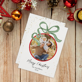 Elegant Green Ribbon Photo Christmas Card シーズンカード