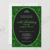 Elegant Green Rose Floral 18th Birthday Debut 招待状 (正面)