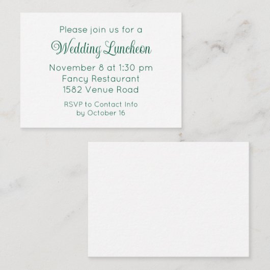 Elegant Green Script Wedding Event Invitation エンクロージャーカード (正面/裏面)