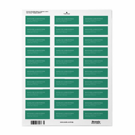 Elegant Green Serif Return Address Label ラベル (フルシート)