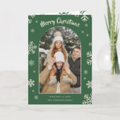 Elegant Green Snowflake Christmas Photo Card シーズンカード (正面)