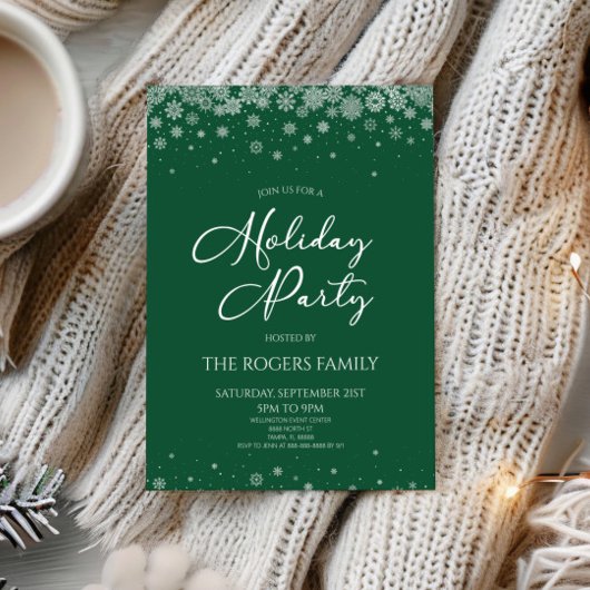 Elegant Green Snowflake Winter Holiday Party 招待状
