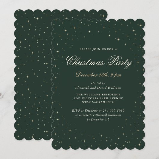 Elegant Green Starry Christmas Party 招待状 (正面/裏面)