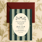 Elegant Green Striped Holiday Party Invitation 招待状