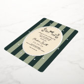 Elegant Green Striped Holiday Party Invitation 箔招待状 (回転した状態)
