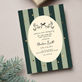 Elegant Green Striped Holiday Party Invitation 箔招待状