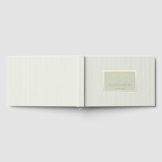 Elegant Green Striped Rectangle ゲストブック (全面)